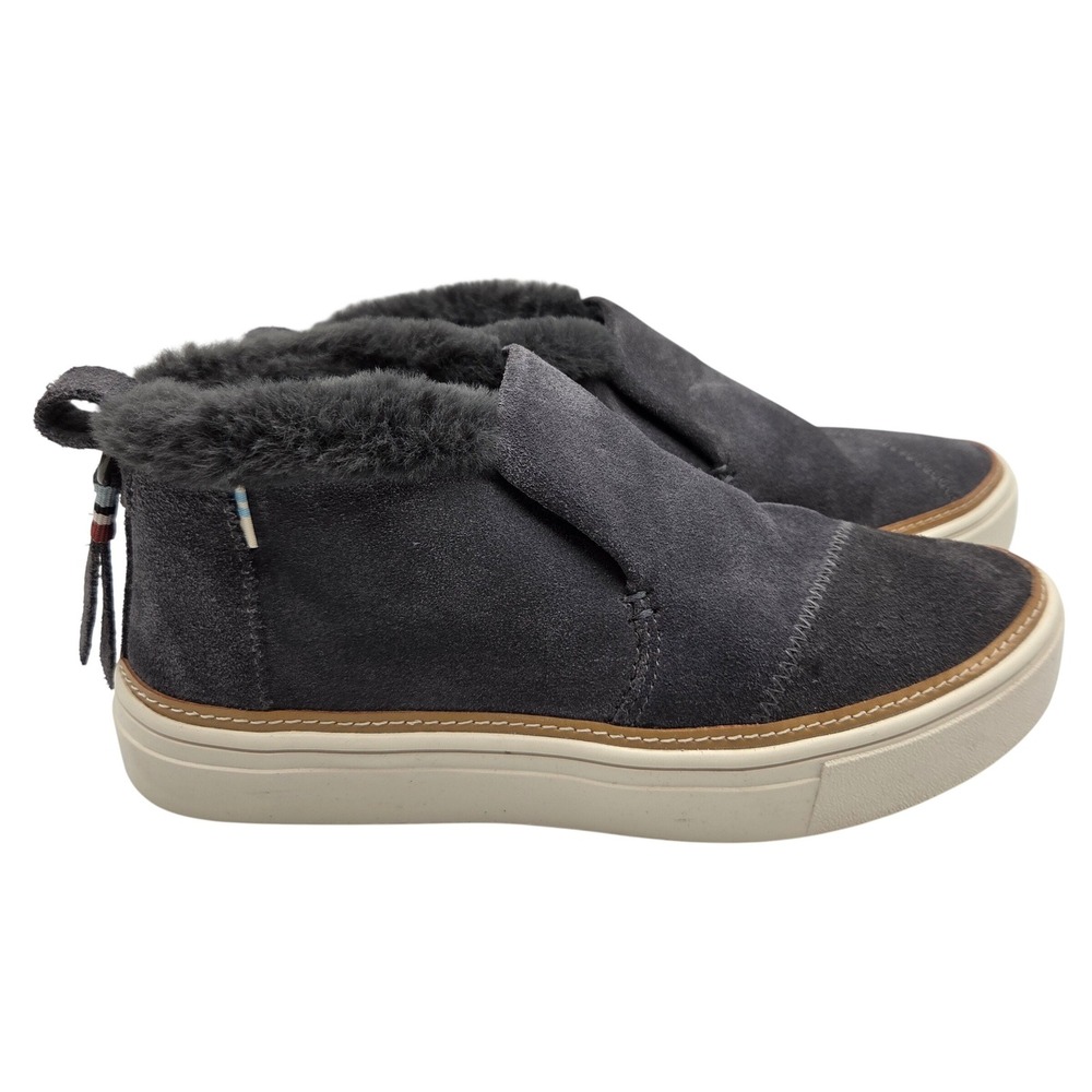 TOMS Paxton Charcoal Grey Suede Faux Fur Lined Slip On Ankle‎ Boots Size 5